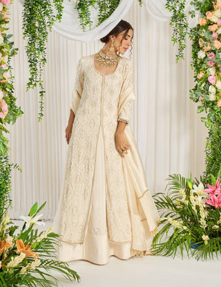 Nidhika Shekhar-Ivory Sharde Kurta Lehenga Set-INDIASPOPUP.COM