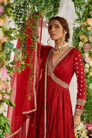 Nidhika Shekhar-Red Embroidered Anarkali With Dupatta-INDIASPOPUP.COM