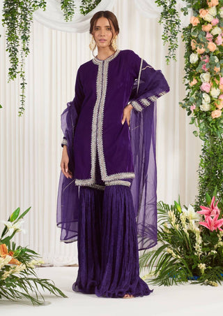 Nidhika Shekhar-Purple Velvet Embroidered Kurta Set-INDIASPOPUP.COM