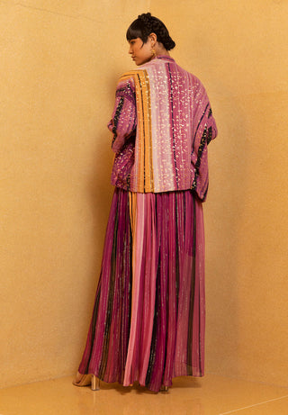 Nikita Mhaisalkar-Berry Stroke Print Tube Dress With Jacket-INDIASPOPUP.COM