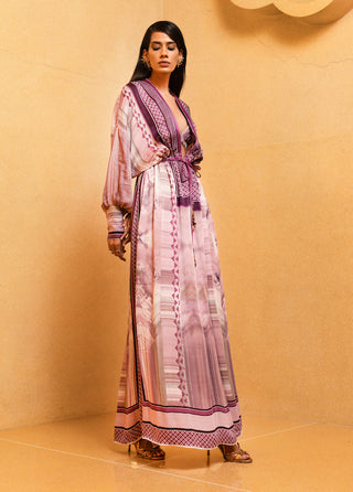 Nikita Mhaisalkar-Lilac Floss Print Kaftan With Bralette-INDIASPOPUP.COM