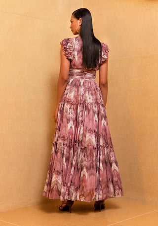 Nikita Mhaisalkar-Lilac Floss Print Ruffle Maxi-INDIASPOPUP.COM