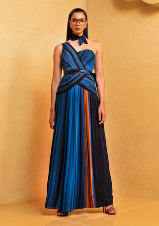 Nikita Mhaisalkar-Midnight Printed One Shoulder Pleated Dress-INDIASPOPUP.COM