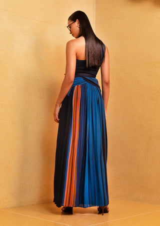 Nikita Mhaisalkar-Midnight Printed One Shoulder Pleated Dress-INDIASPOPUP.COM