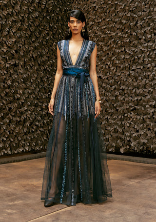 Nikita Mhaisalkar-Midnight Tulle Metallic Dress-INDIASPOPUP.COM