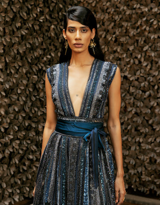 Nikita Mhaisalkar-Midnight Tulle Metallic Dress-INDIASPOPUP.COM