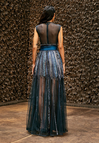 Nikita Mhaisalkar-Midnight Tulle Metallic Dress-INDIASPOPUP.COM