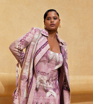 Nikita Mhaisalkar-Lilac Floss Print Trench Coat-INDIASPOPUP.COM