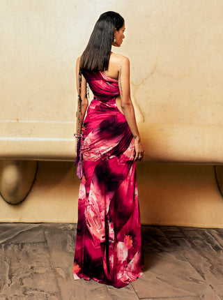Nikita Mhaisalkar-Magenta Trippy Print Cutout Dress-INDIASPOPUP.COM