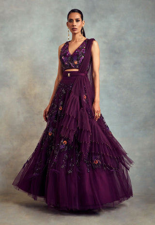 Nikita Mhaisalkar-Aubergine Lehenga Set-INDIASPOPUP.COM