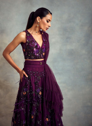 Nikita Mhaisalkar-Aubergine Lehenga Set-INDIASPOPUP.COM