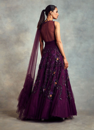 Nikita Mhaisalkar-Aubergine Lehenga Set-INDIASPOPUP.COM