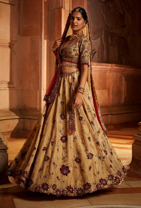 Embroidered Tissue Lehenga With Brocade Blouse And Jacquard Dupatta –  Melange Singapore