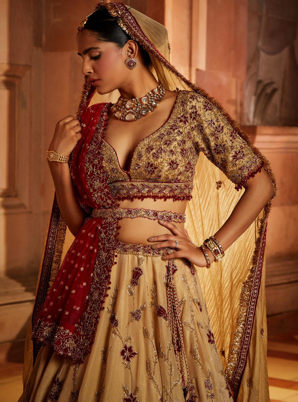 Beige Tissue Lehenga Set | ITRH – KYNAH