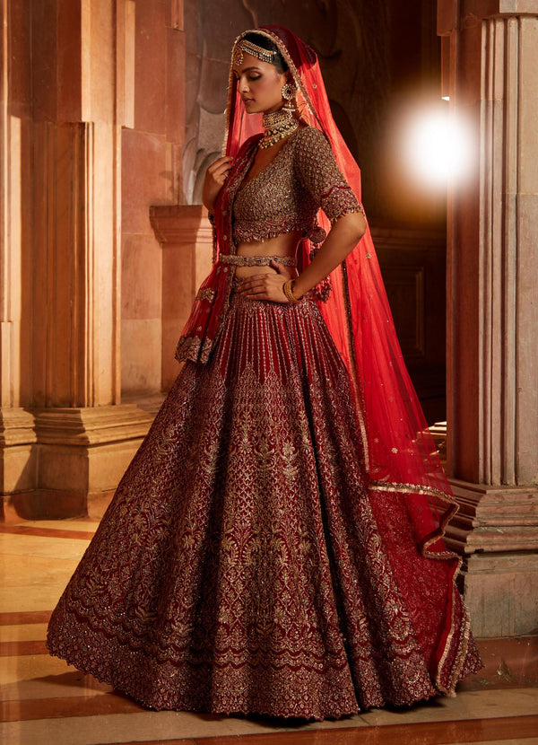 Red Raw Silk Royal Bridal Lehenga Choli with Dupatta