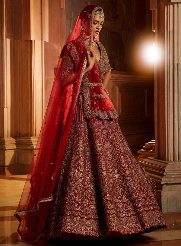 Bridal lehenga hotsell blood red colour