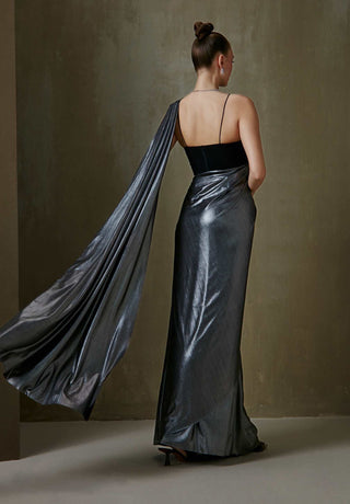 Namrata Joshipura-Silver Wild Iris Sari With Blouse-INDIASPOPUP.COM