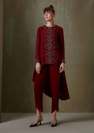 Namrata Joshipura-Wine Jewel Cluster Tunic And Pant-INDIASPOPUP.COM