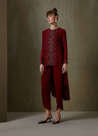 Namrata Joshipura-Wine Jewel Cluster Tunic And Pant-INDIASPOPUP.COM