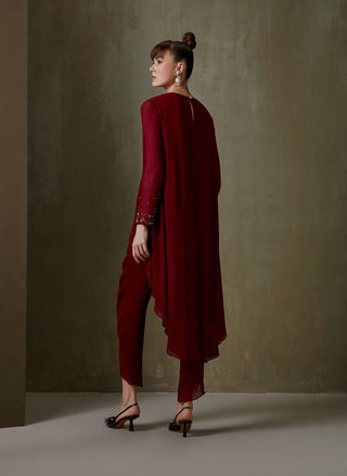 Namrata Joshipura-Wine Jewel Cluster Tunic And Pant-INDIASPOPUP.COM