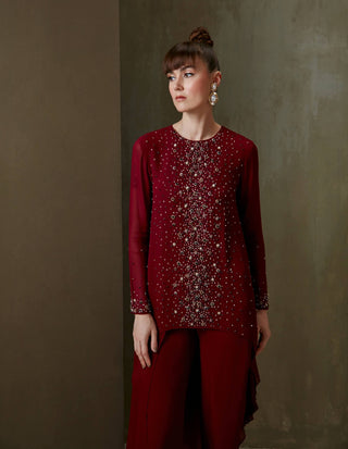 Namrata Joshipura-Wine Jewel Cluster Tunic And Pant-INDIASPOPUP.COM