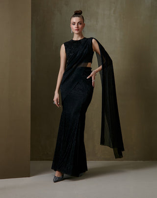 Namrata Joshipura-Black Trinity Drape Sari And Blouse-INDIASPOPUP.COM