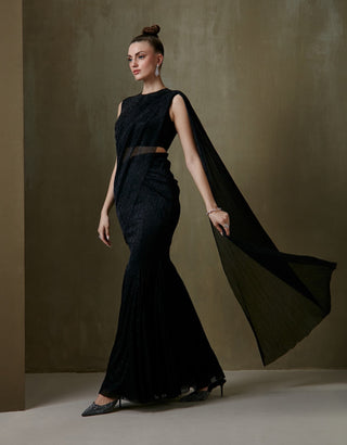 Namrata Joshipura-Black Trinity Drape Sari And Blouse-INDIASPOPUP.COM