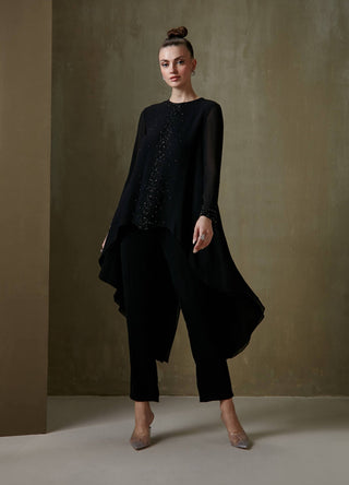 Namrata Joshipura-Black Jewel Cluster Long Back Tunic And Pant-INDIASPOPUP.COM