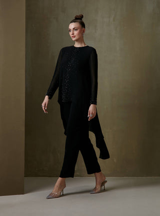 Namrata Joshipura-Black Jewel Cluster Long Back Tunic And Pant-INDIASPOPUP.COM