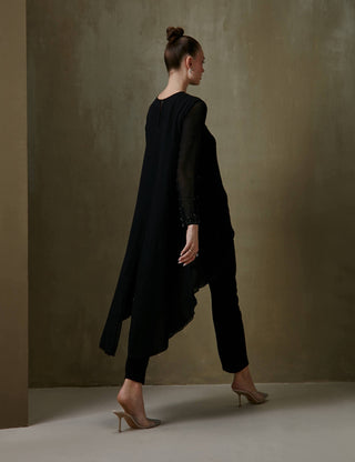 Namrata Joshipura-Black Jewel Cluster Long Back Tunic And Pant-INDIASPOPUP.COM