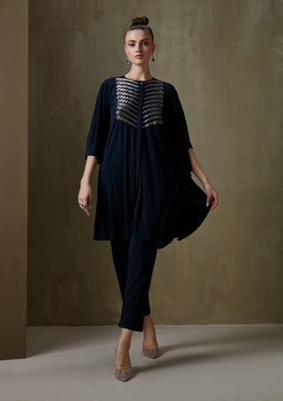 Namrata Joshipura-Navy Metallic Spiral Tunic And Pant-INDIASPOPUP.COM