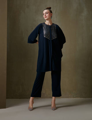 Namrata Joshipura-Navy Metallic Spiral Tunic And Pant-INDIASPOPUP.COM