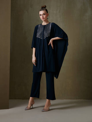 Namrata Joshipura-Navy Metallic Spiral Tunic And Pant-INDIASPOPUP.COM