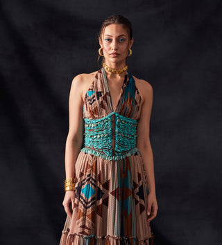 Nikita Mhaisalkar-Blue Turkish Beaded Corset-INDIASPOPUP.COM