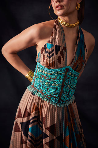 Nikita Mhaisalkar-Blue Turkish Beaded Corset-INDIASPOPUP.COM