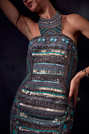 Nikita Mhaisalkar-Grey Metal Embroidery Dress-INDIASPOPUP.COM