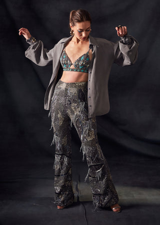 Nikita Mhaisalkar-Grey Metal Embroidery Pants-INDIASPOPUP.COM