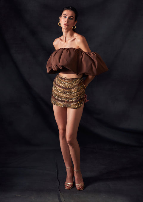 Nikita Mhaisalkar-Gold Embroidery Short Skirt-INDIASPOPUP.COM