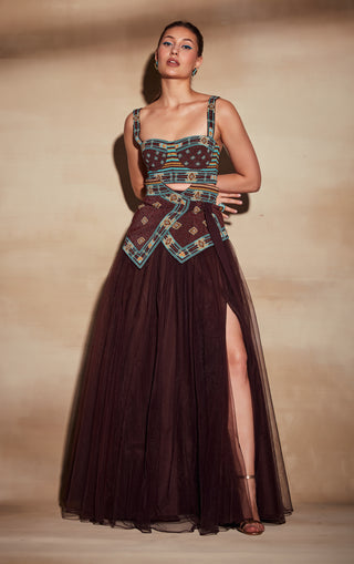 Nikita Mhaisalkar-Chocolate Brown Embroidered Tube Top-INDIASPOPUP.COM