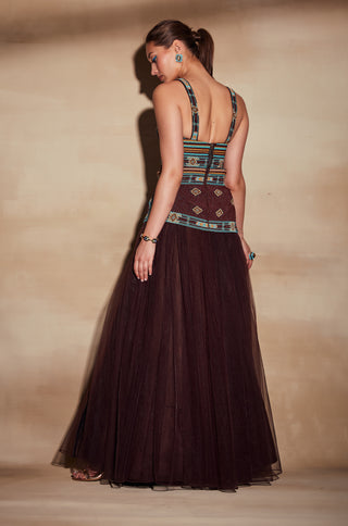 Nikita Mhaisalkar-Chocolate Brown Embroidered Tube Top-INDIASPOPUP.COM