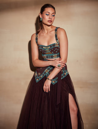 Nikita Mhaisalkar-Chocolate Brown Embroidered Tube Top-INDIASPOPUP.COM