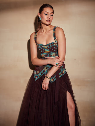 Nikita Mhaisalkar-Chocolate Brown Tulle Skirt-INDIASPOPUP.COM