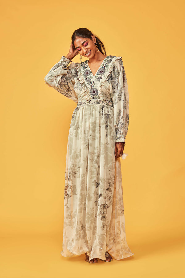 Not So Serious By Pallavi Mohan-White Emily Printed Dress-INDIASPOPUP.COM
