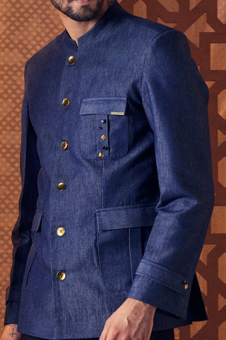 Navy Blue Pathani Kurta Jacket Set