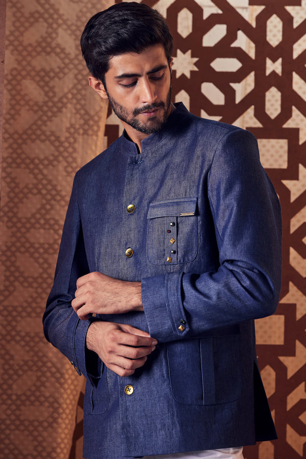 Buy online Navy Blue Pathani Set With Blue Solid Nehru Jacket from Clothing  for Men by Sojanya for ₹2499 at 50% off | 2024 Limeroad.com