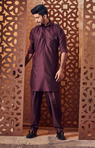 Charkhee-Choco Pathani Kurta With Salwar-INDIASPOPUP.COM