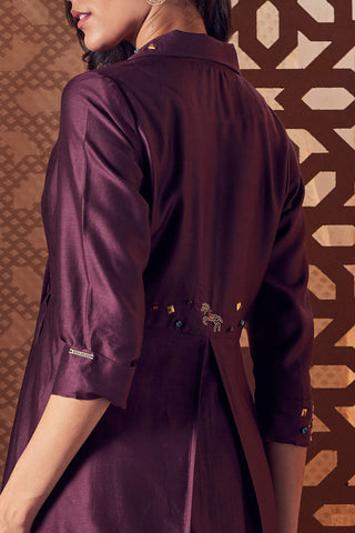 Charkhee-Choco Jacket Style Kurta With Palazzo-INDIASPOPUP.COM