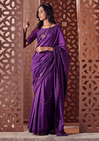 Charkhee-Purple Embellished Saree With Blouse-INDIASPOPUP.COM