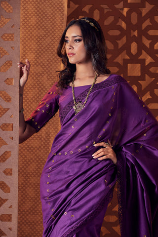 Charkhee-Purple Embellished Saree With Blouse-INDIASPOPUP.COM