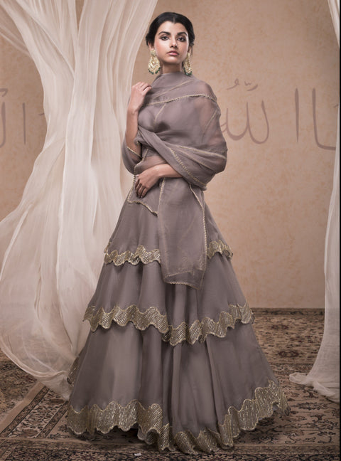 Nadima Saqib - Grey Tiered Skirt With Bustier Blouse - INDIASPOPUP.COM